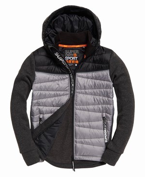 Superdry Storm Diagonal Quilted Hybrid Férfi Kapucnis Pulóver Szürke/Fekete | ARKHM8693